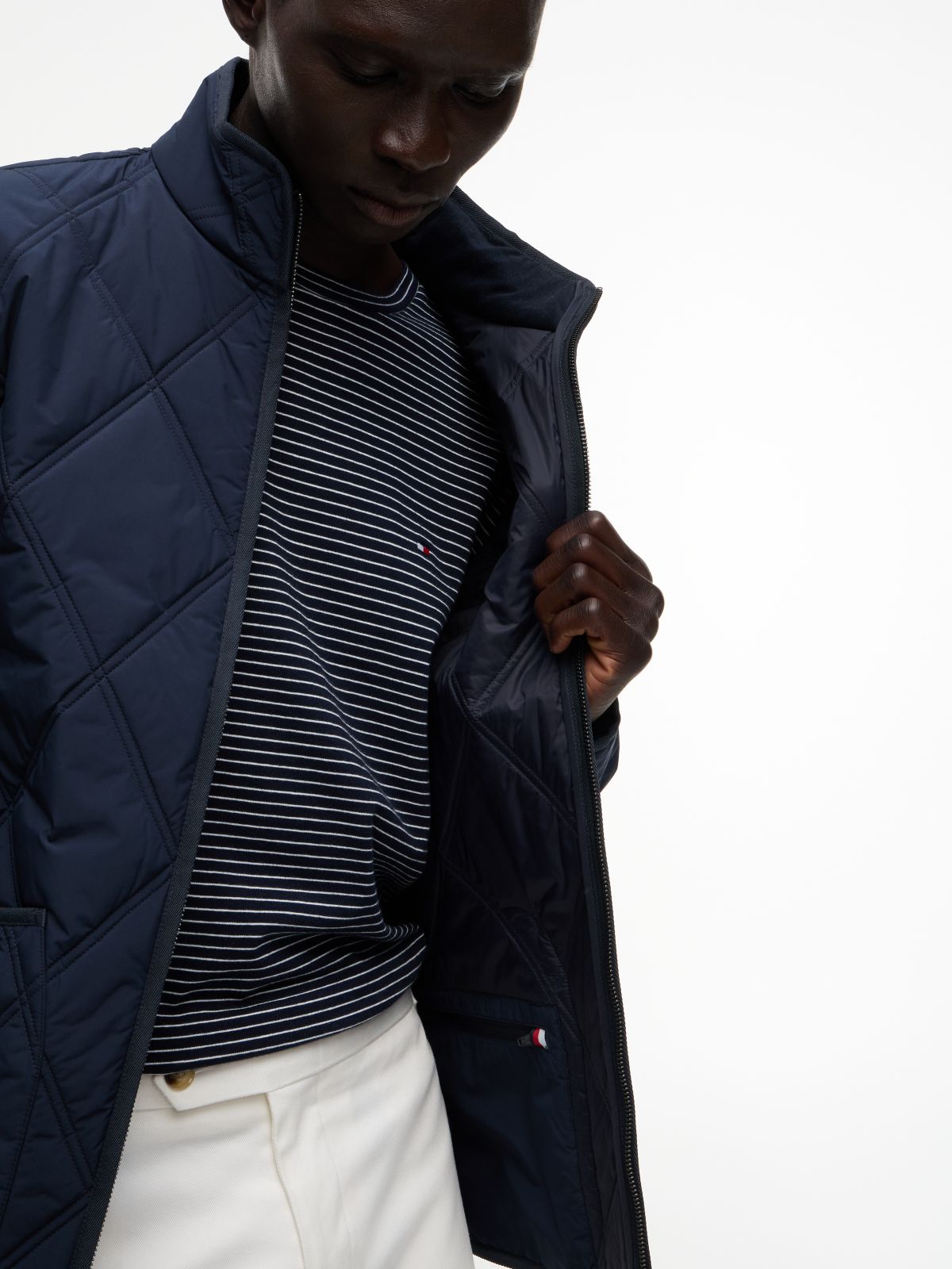 Diamond Quilted Zip-Thru Jacket — Blue