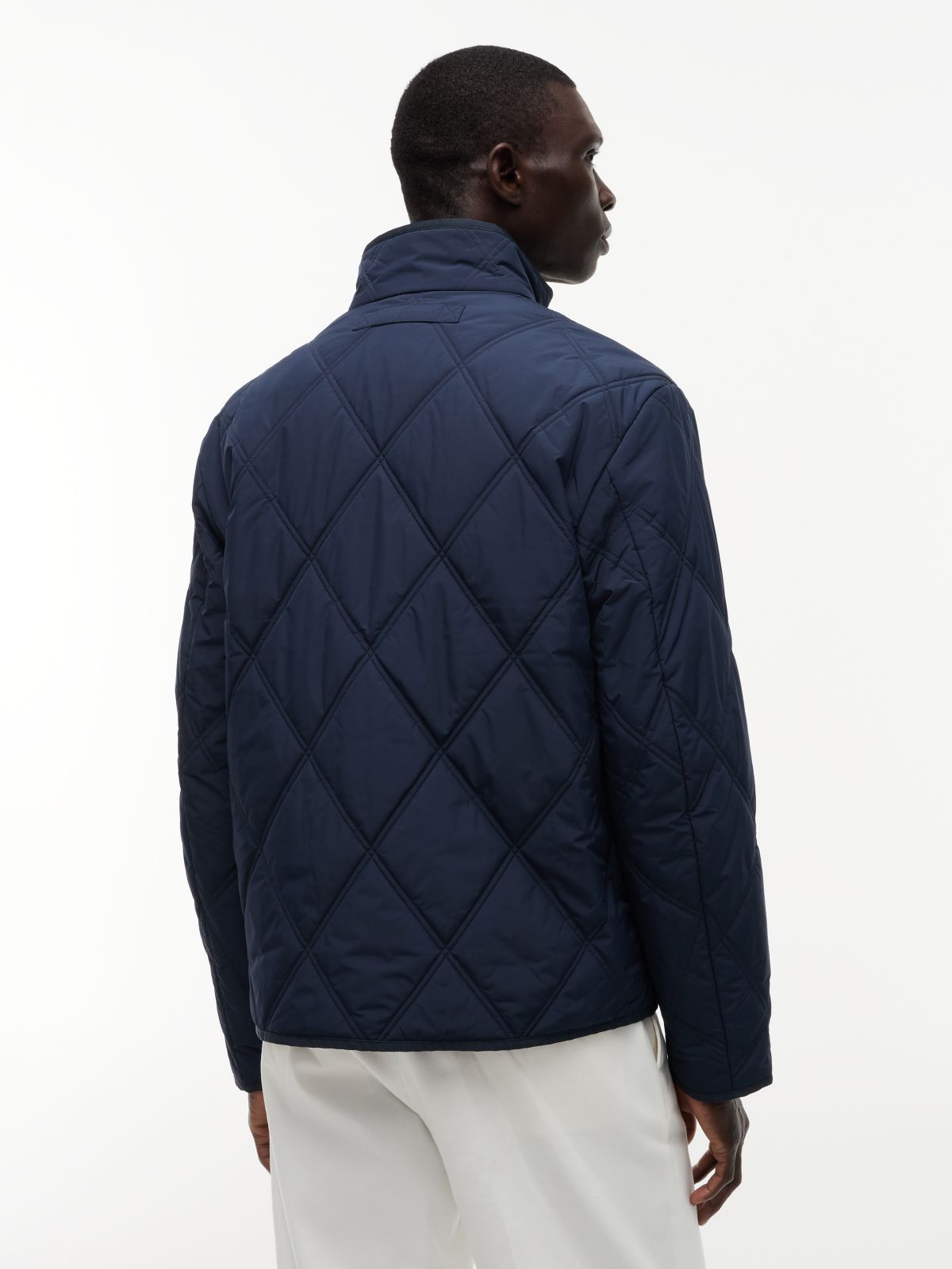 Diamond Quilted Zip-Thru Jacket — Blue