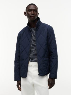 blue diamond quilted zip-thru jacket for men tommy hilfiger