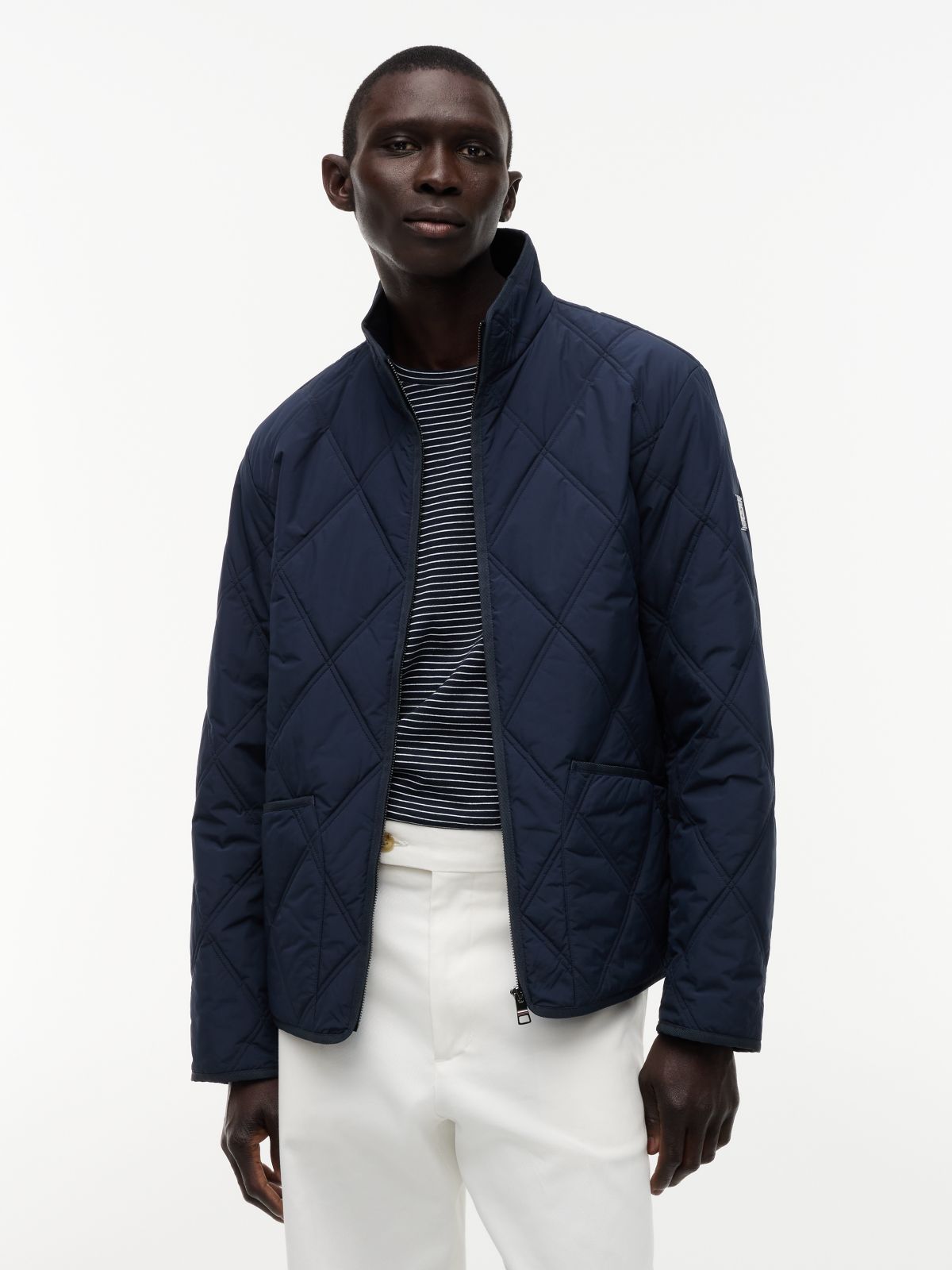Diamond Quilted Zip-Thru Jacket — Blue
