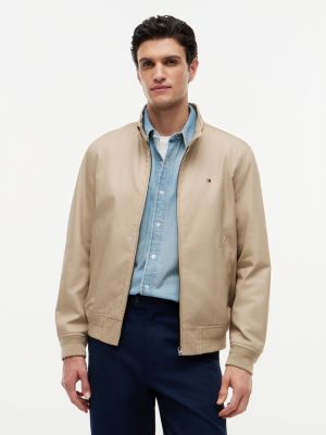 beige twill harrington jacket for men tommy hilfiger