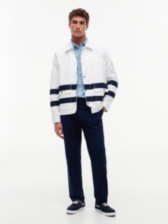 Stripe Flap Pocket Collared Jacket — White 2