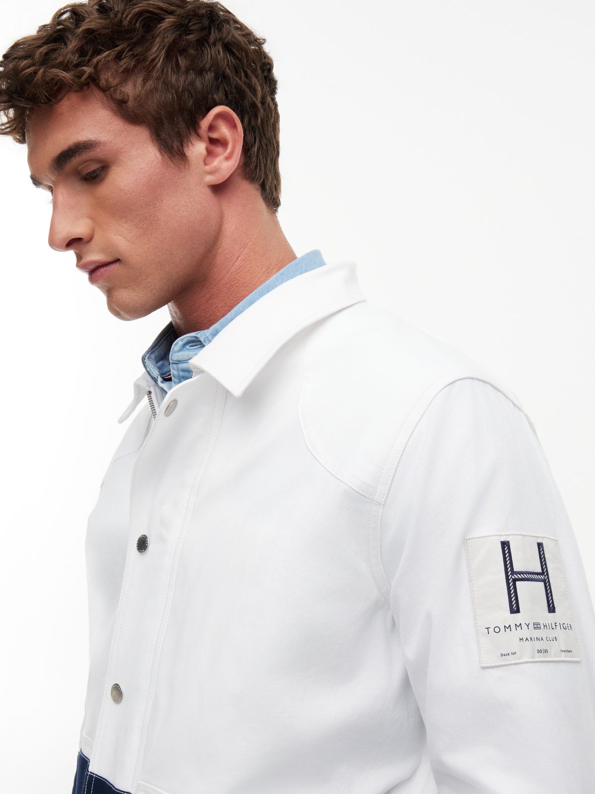 Stripe Flap Pocket Collared Jacket — White