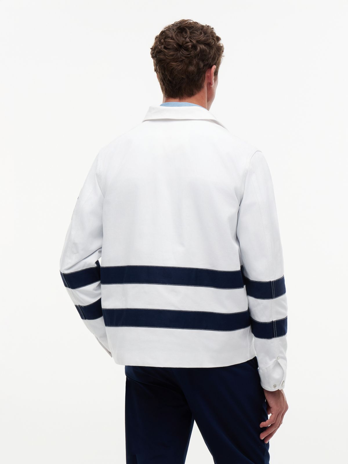 Stripe Flap Pocket Collared Jacket — White