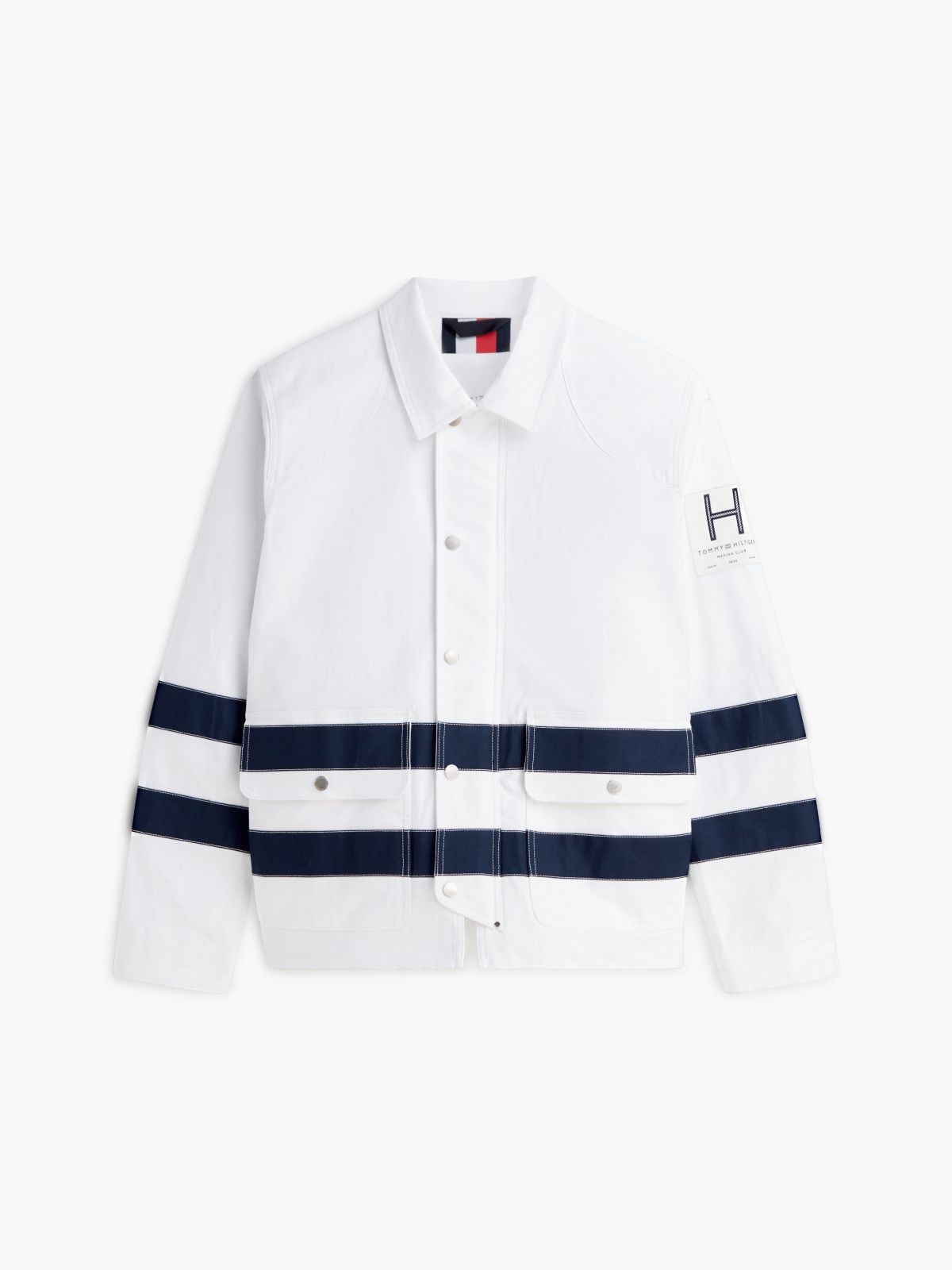 Stripe Flap Pocket Collared Jacket — White
