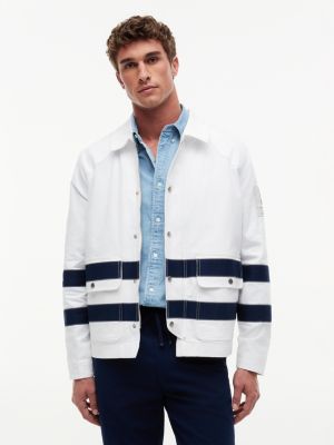 white stripe flap pocket collared jacket for men tommy hilfiger