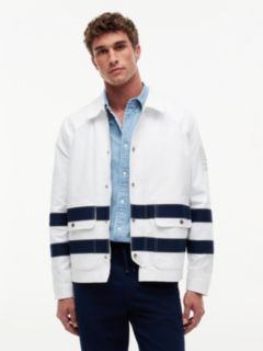 Stripe Flap Pocket Collared Jacket — White 1