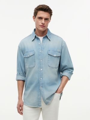 chemise coupe décontractée en denim blue pour hommes tommy hilfiger