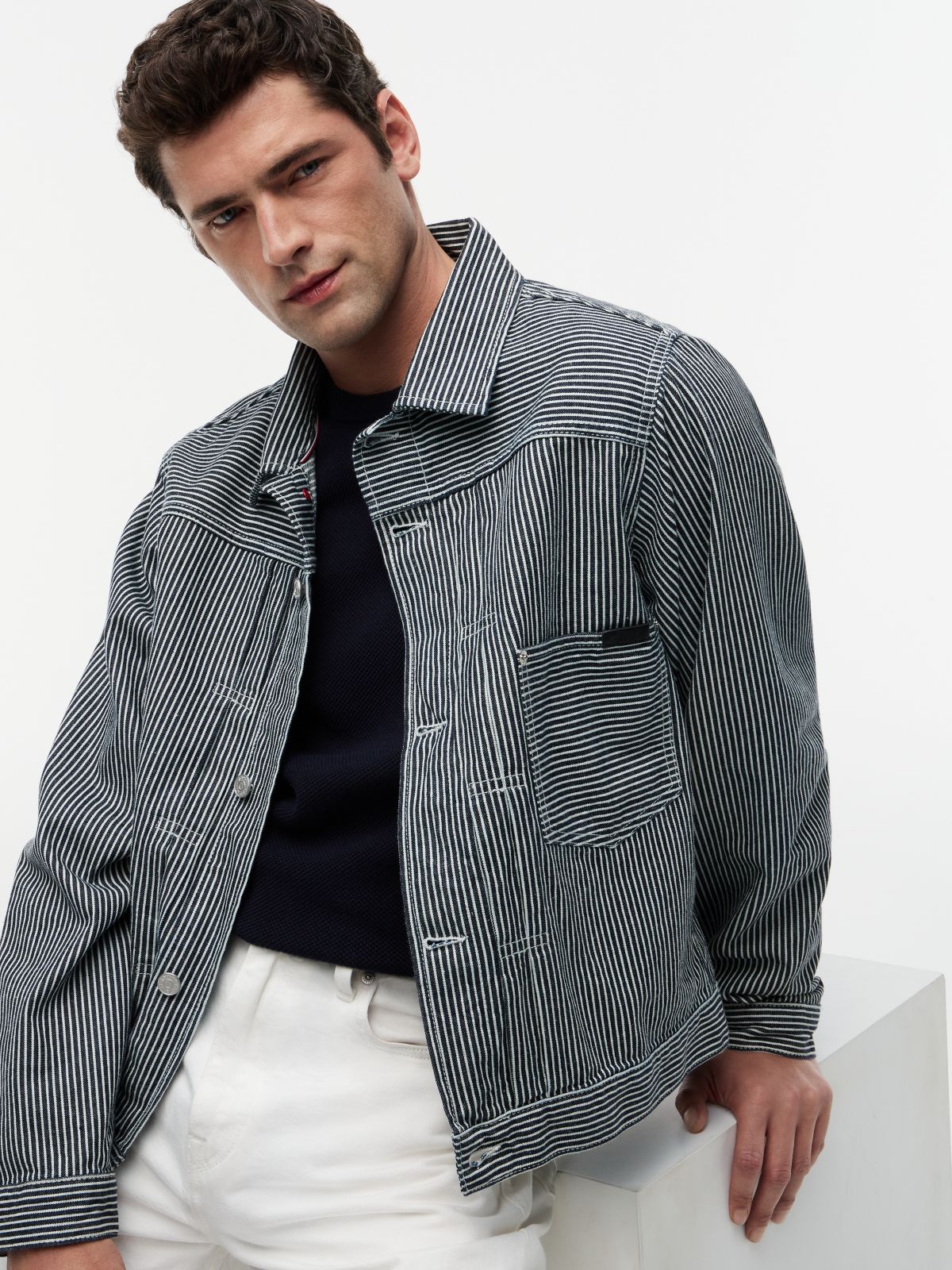 Stripe Denim Jacket — Blue