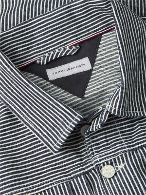 veste à rayures en denim bleu pour hommes tommy hilfiger