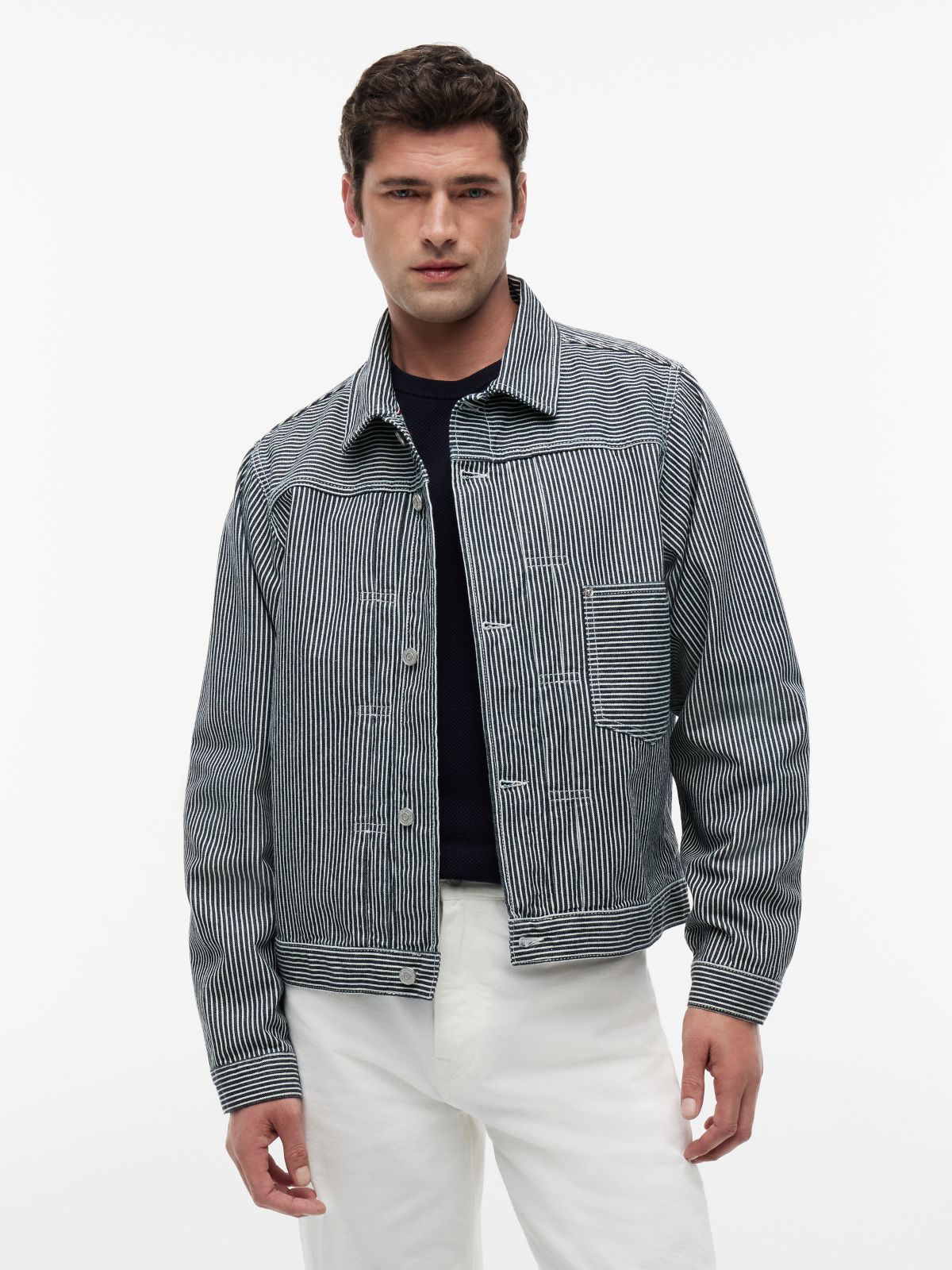 Stripe Denim Jacket — Blue