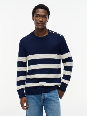 blue new york label relaxed fit pullover mit breton-streifen für herren - tommy hilfiger