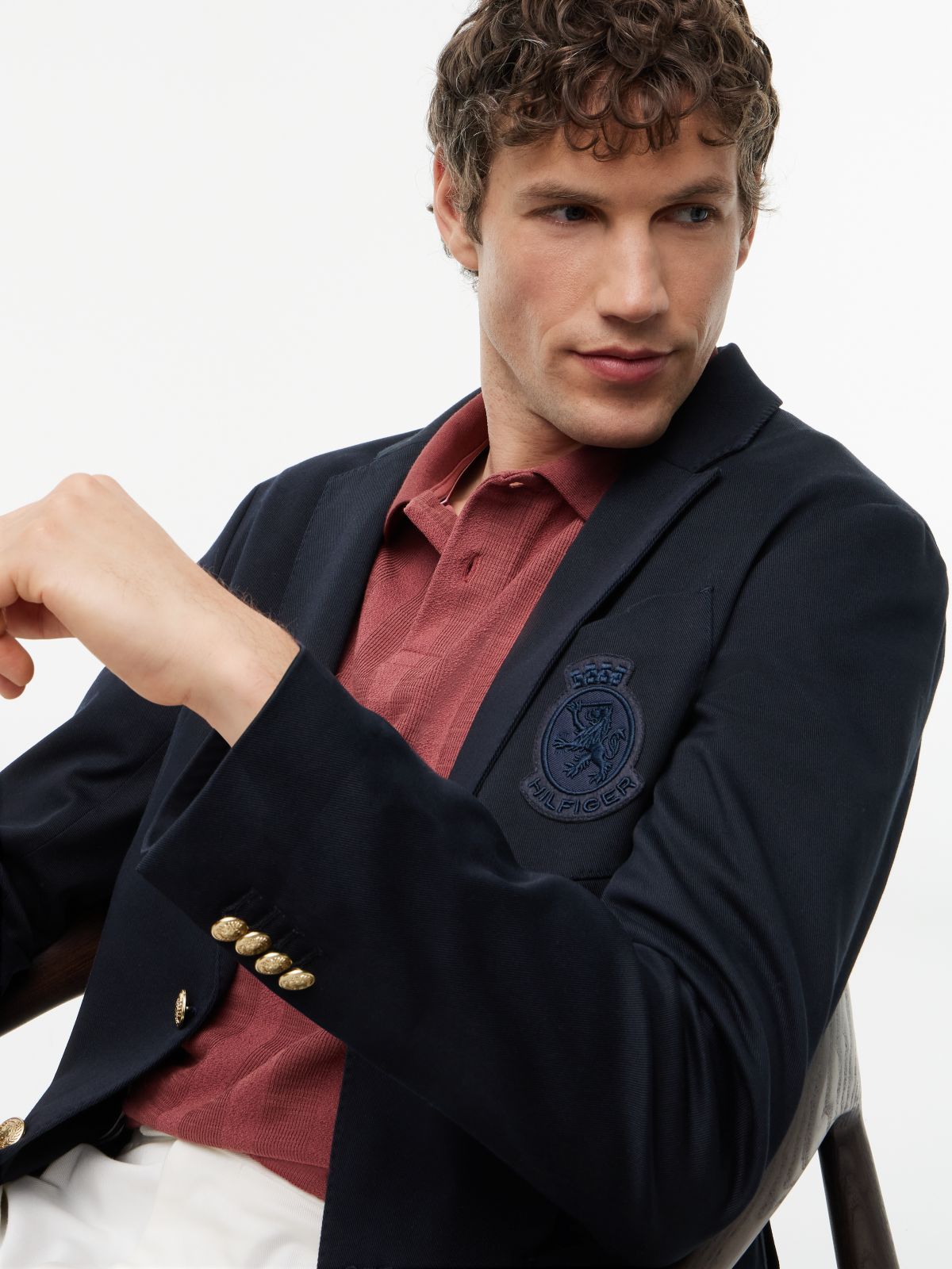 New York Label Crest Regular Fit Blazer — Blue