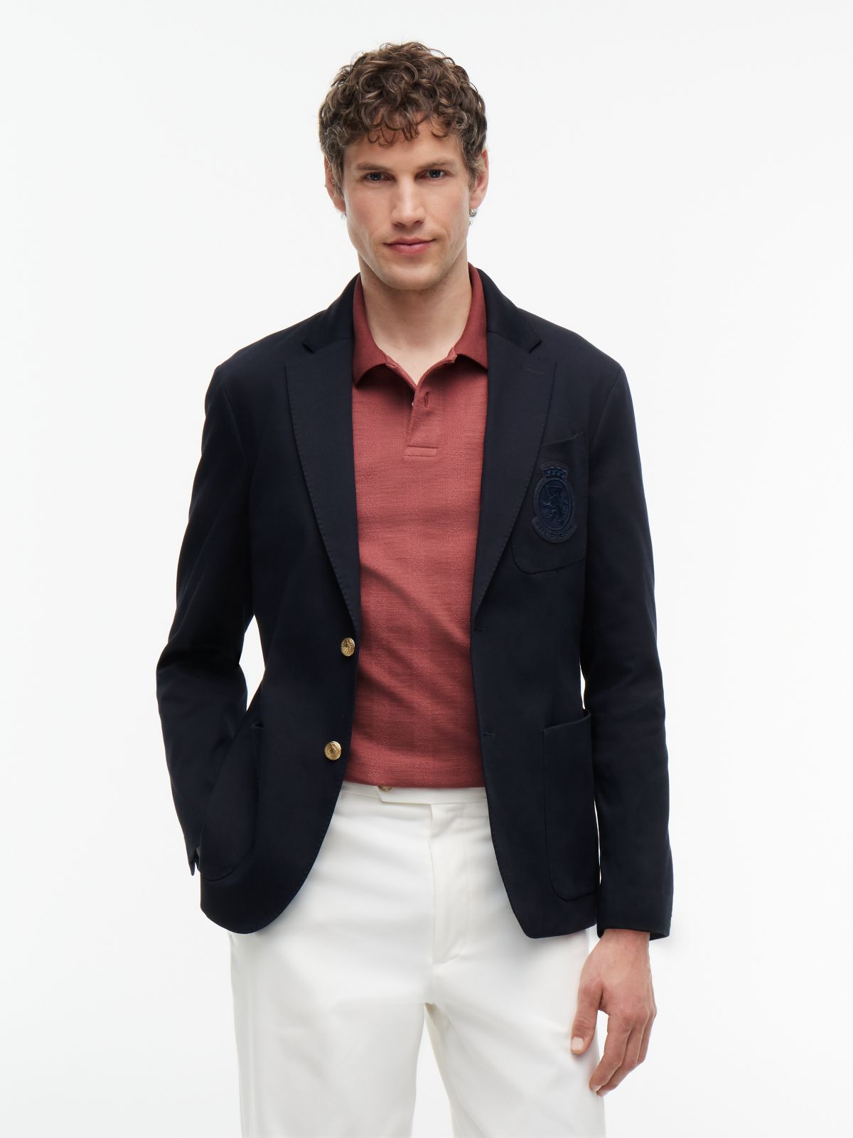 New York Label Crest Regular Fit Blazer — Blue