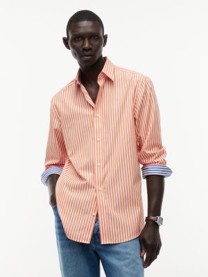 chemise new york label en popeline rayée orange pour hommes tommy hilfiger