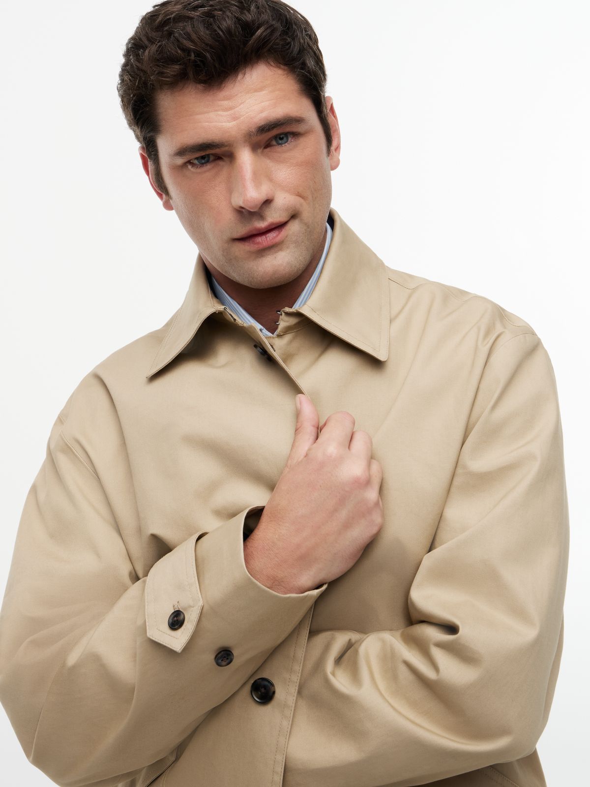 New York Label Relaxed Car Coat — Beige
