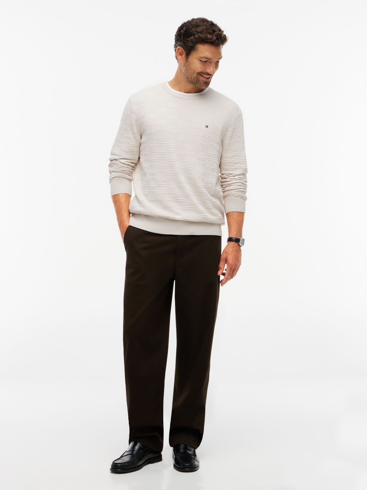 Flag Knit Crew Neck Jumper — Beige