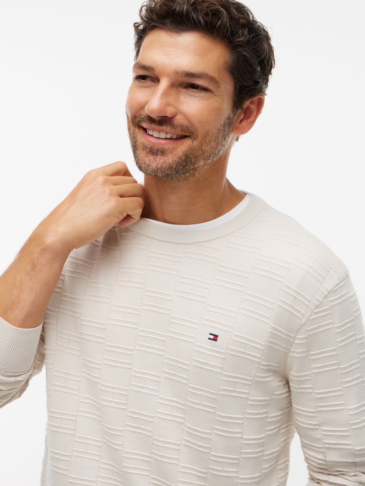 Flag Knit Crew Neck Jumper — Beige