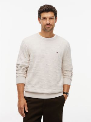 beige sweter z motywem flagi i okrągłym dekoltem dla mężczyźni - tommy hilfiger