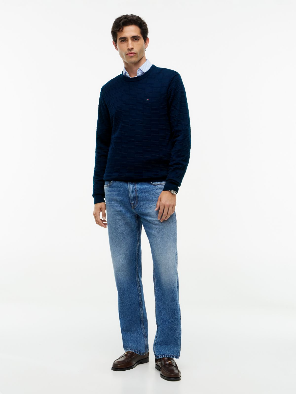 Flag Knit Crew Neck Jumper — Blue