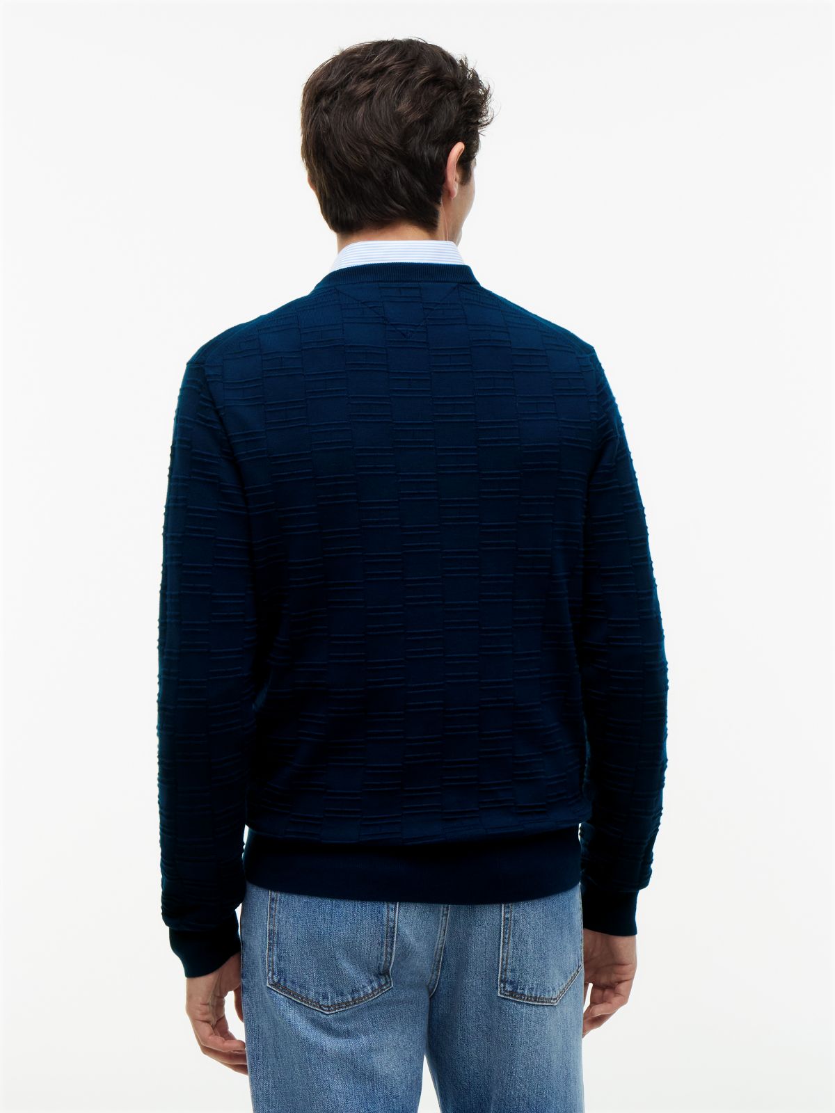 Flag Knit Crew Neck Jumper — Blue