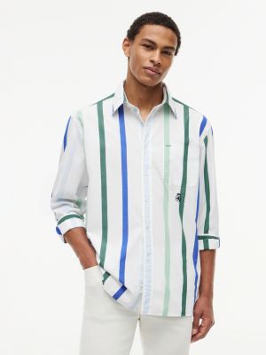 white oversized fit crest poplin shirt for men tommy hilfiger