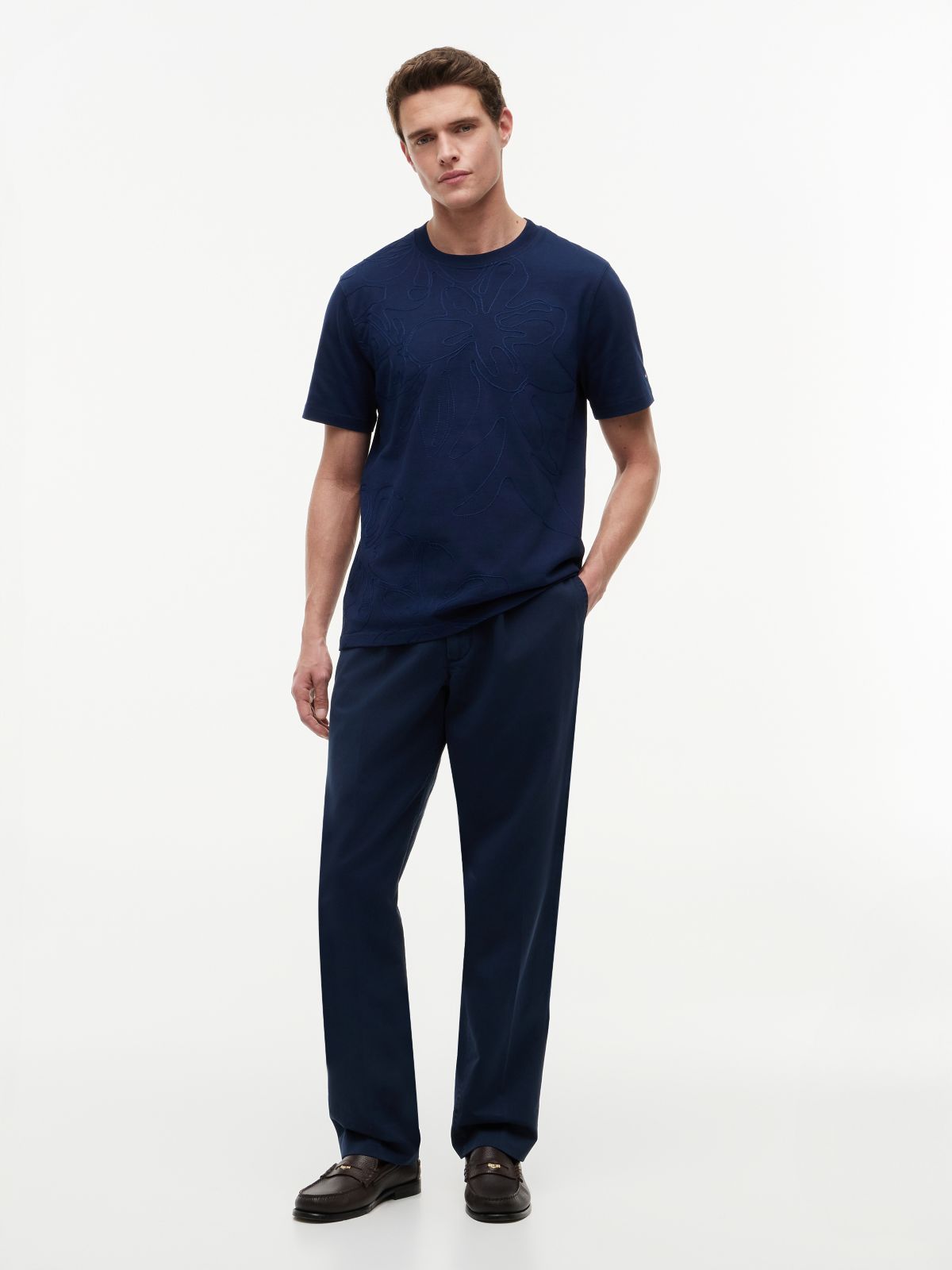 Chain-Stitch Graphic Jersey T-Shirt — Blue