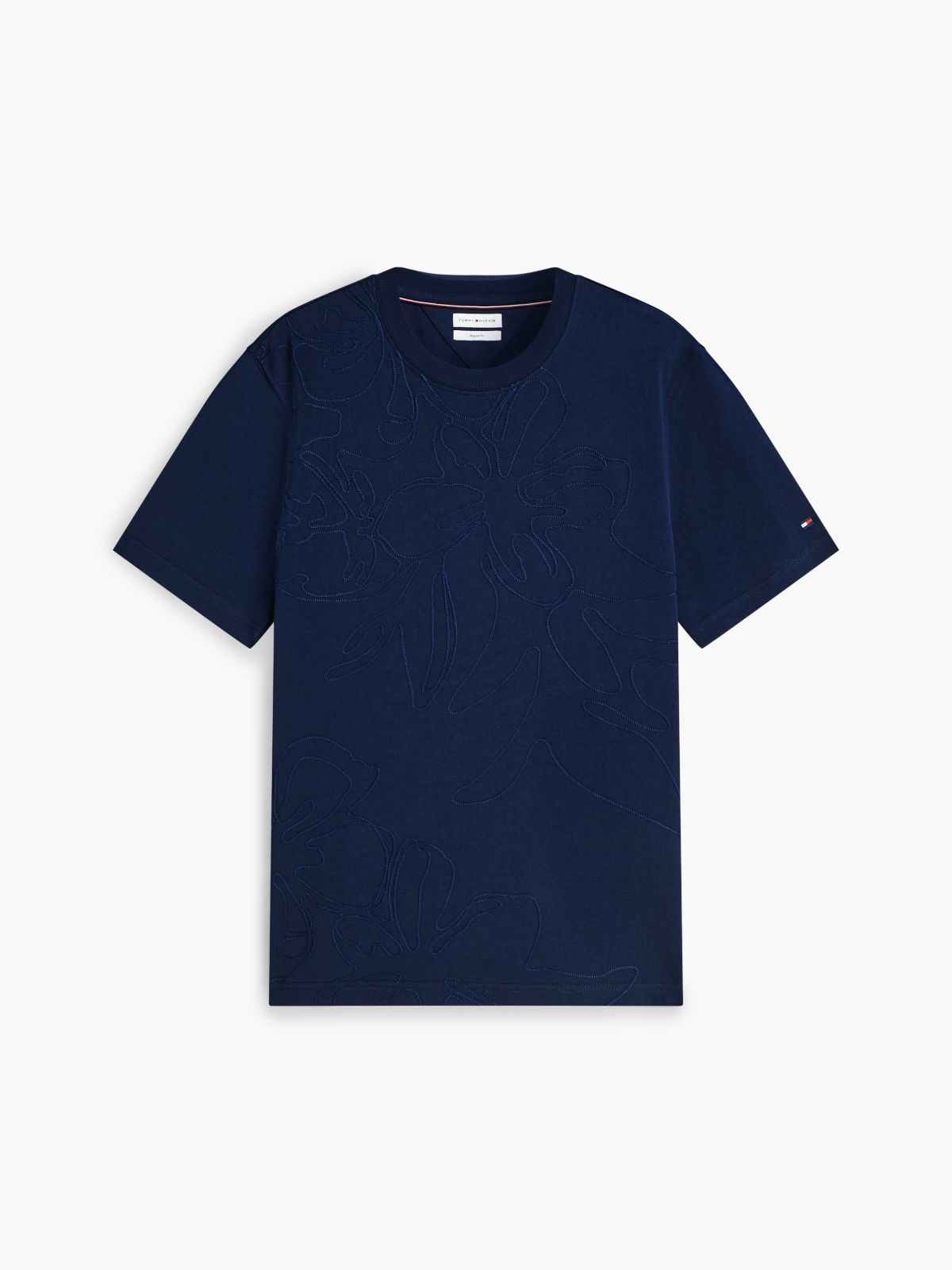 Chain-Stitch Graphic Jersey T-Shirt — Blue