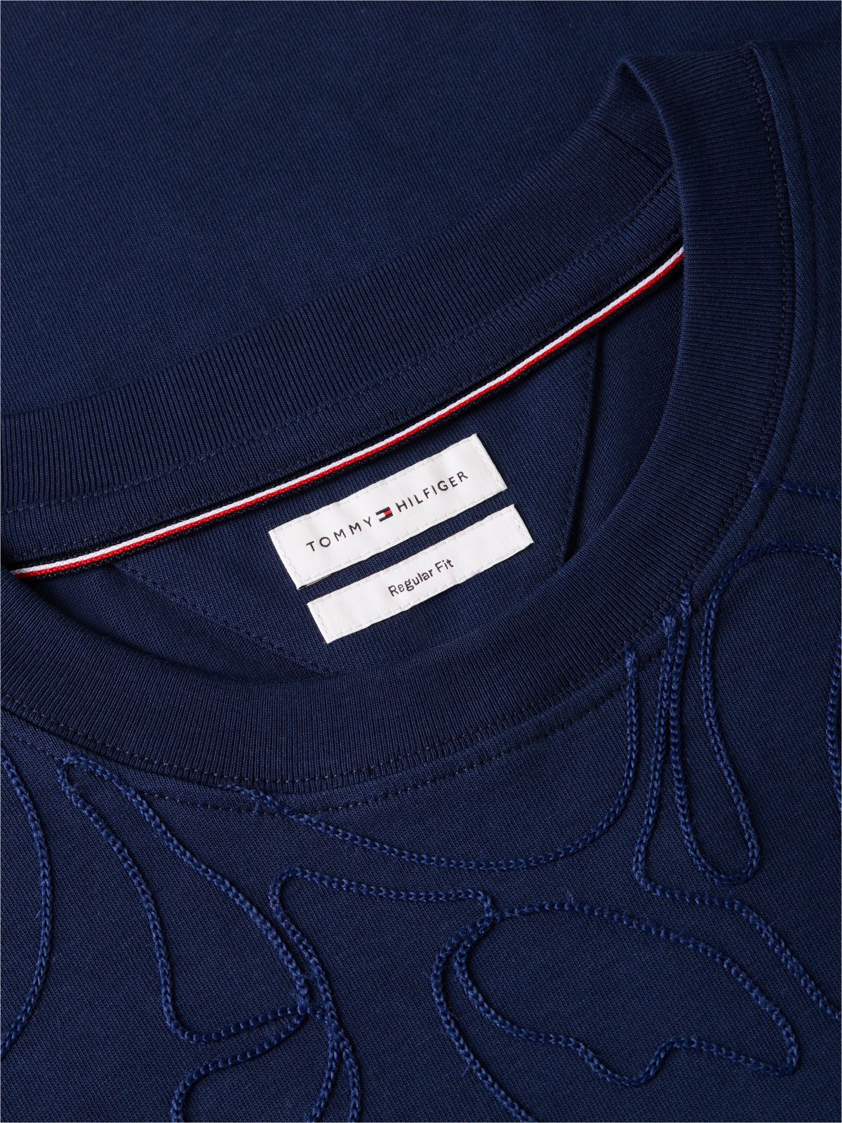 Chain-Stitch Graphic Jersey T-Shirt — Blue