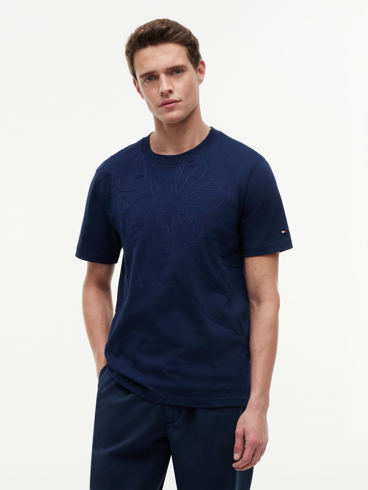 Chain-Stitch Graphic Jersey T-Shirt — Blue