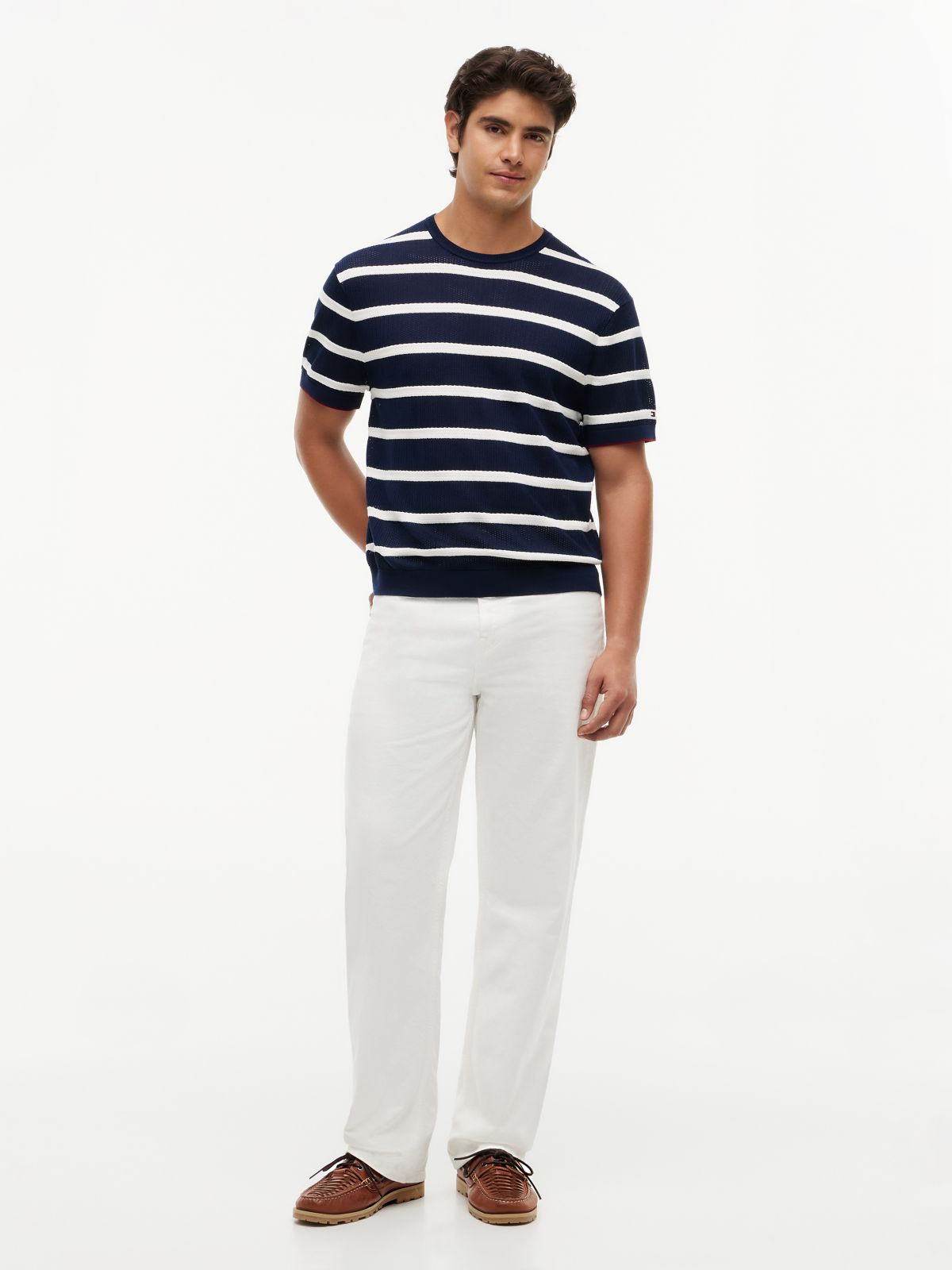 New York Label Breton Stripe Knit Relaxed T-Shirt — Blue