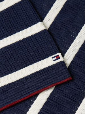 blauw new york label relaxed gebreid t-shirt met bretonse streep voor heren - tommy hilfiger
