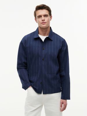 blue relaxed fit pinstripe paper touch overshirt for men tommy hilfiger