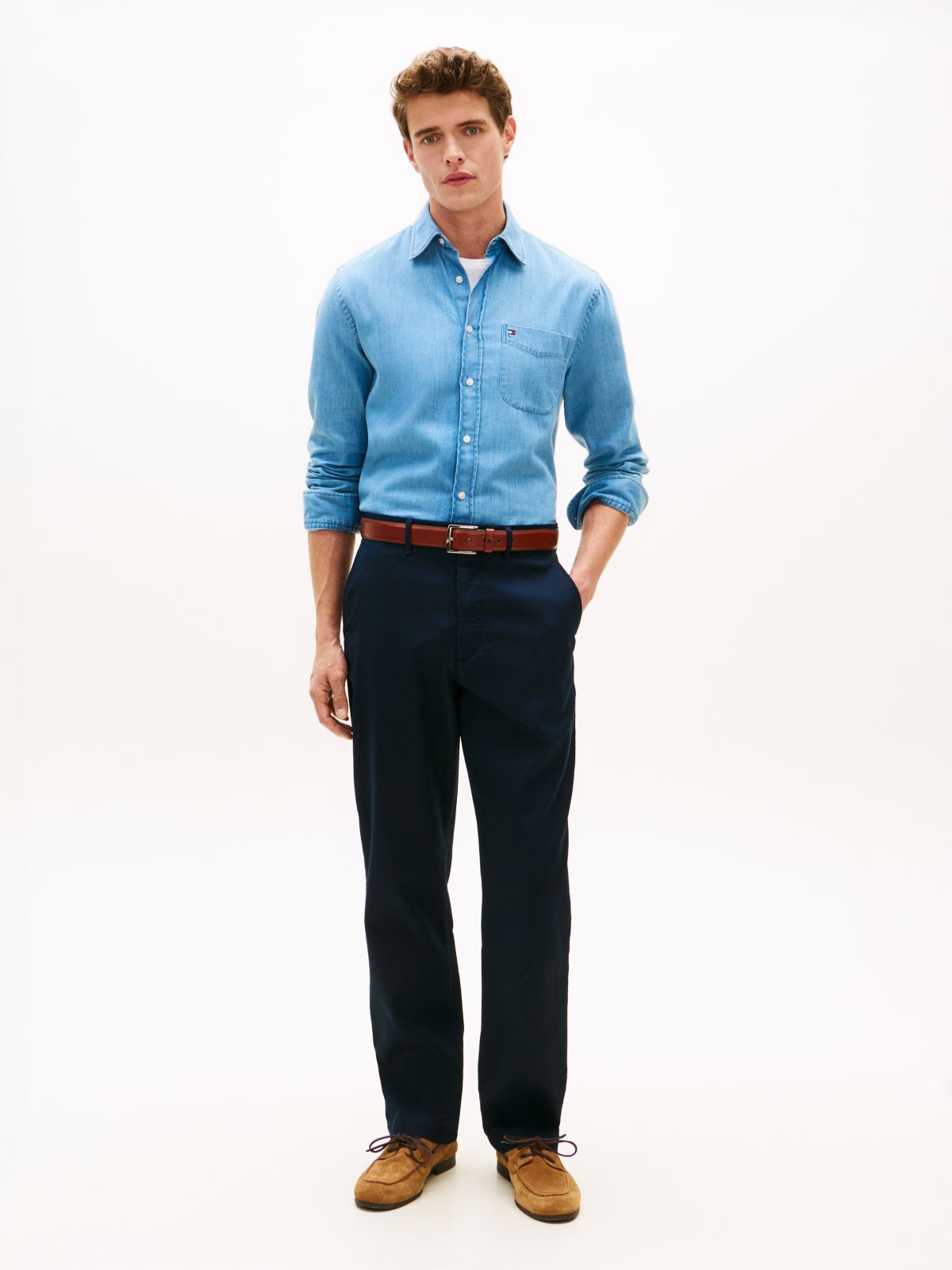 Dover Regular Straight Honeycomb Texture Chinos — Blue