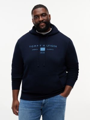 blue plus terry hoodie met trekkoord en logo voor heren - tommy hilfiger