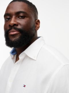 Plus Regular Fit Linen Blend Button-Down Shirt — White 3
