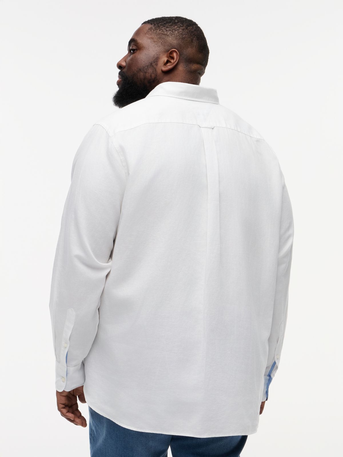 Plus Regular Fit Linen Blend Button-Down Shirt — White