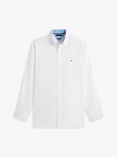 Plus Regular Fit Linen Blend Button-Down Shirt — White 5