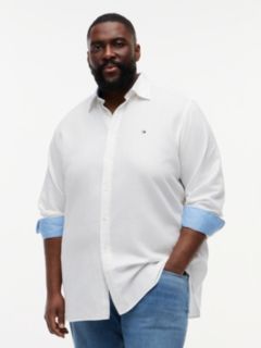 Plus Regular Fit Linen Blend Button-Down Shirt — White 1