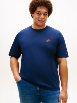 camiseta de punto con logo bordado blue de hombres tommy hilfiger