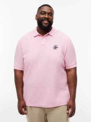 pink plus regular fit logo pique polo shirt for men tommy hilfiger