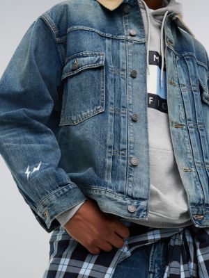 blue tommy hilfiger x frgmt denim trucker jacket for men tommy hilfiger