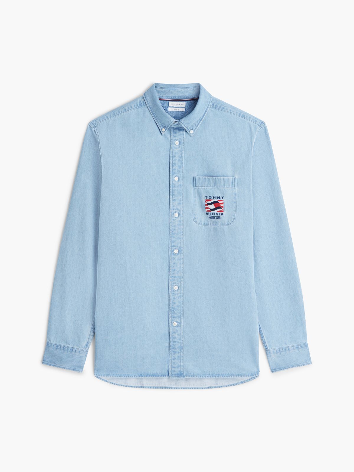 Relaxed Fit Embroidery Denim Shirt — Blue