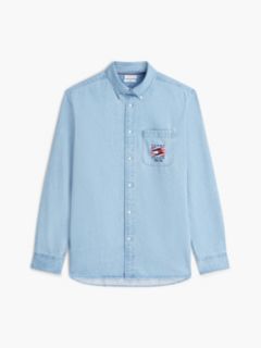 Relaxed Fit Embroidery Denim Shirt — Blue 5