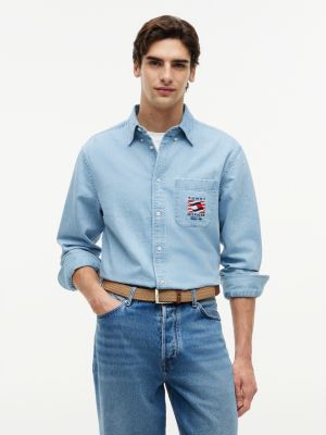 denim relaxed fit embroidery denim shirt for men tommy hilfiger