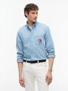 Relaxed Fit Embroidery Denim Shirt — Blue 1