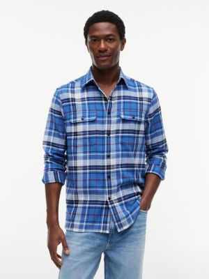 blue gebürstetes relaxed fit hemd mit karomuster für herren - tommy hilfiger