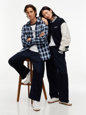 blue tommy hilfiger x frgmt snap-button relaxed chinos for men tommy hilfiger