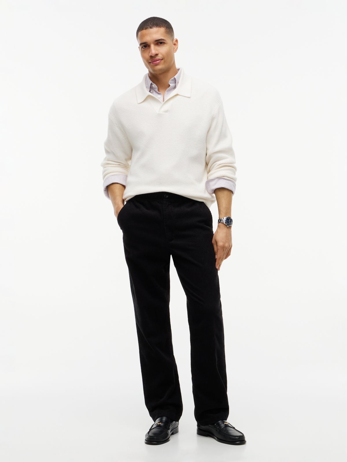 Dover Regular Straight Elasticated Corduroy Chinos — Black