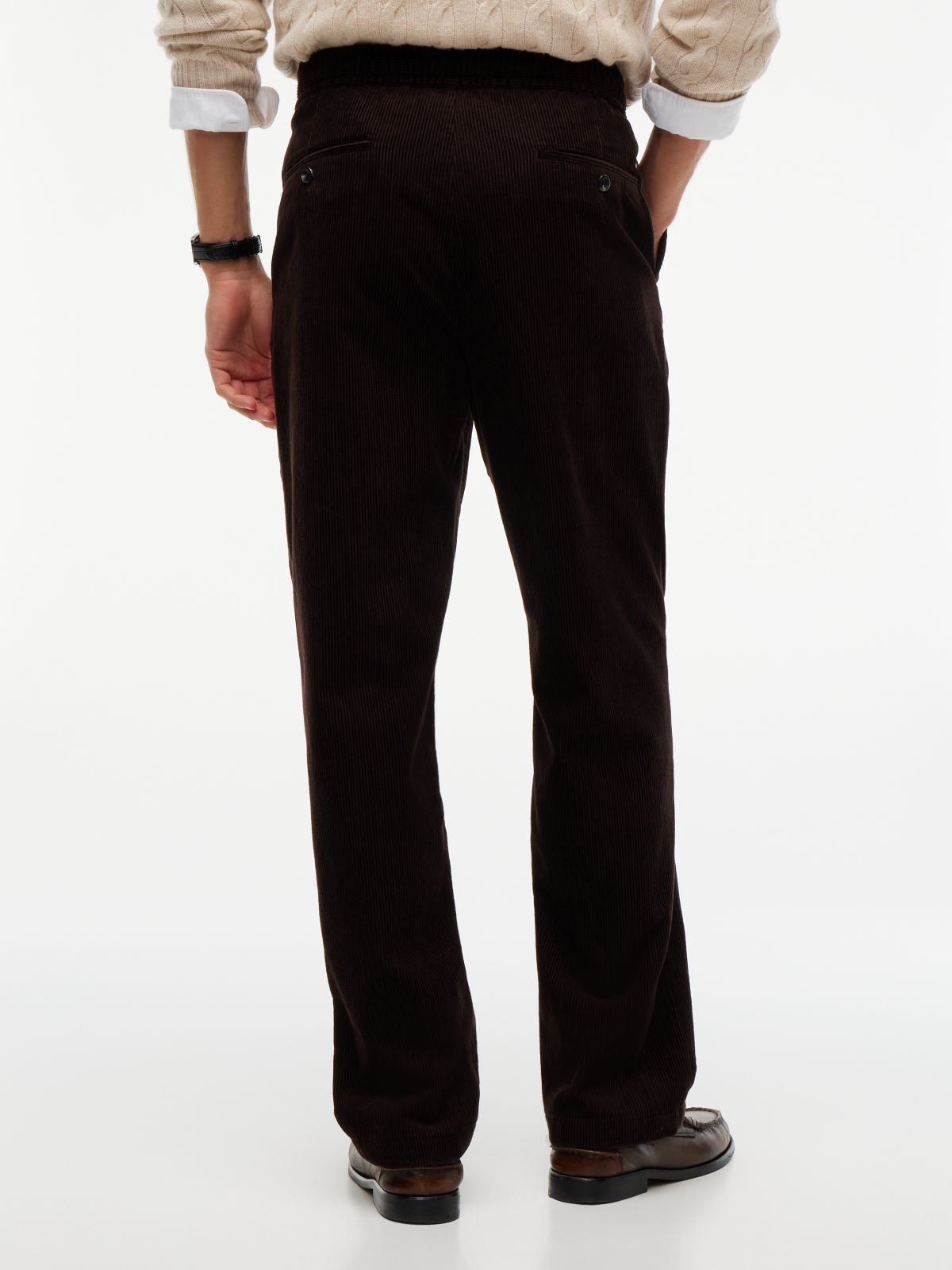 Dover Regular Straight Elasticated Corduroy Chinos — Brown